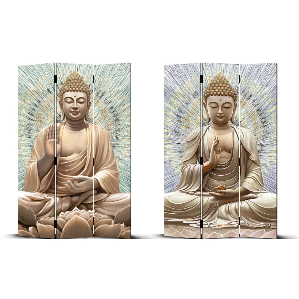 New Folding 3 Panels Room Divider Screen Privacy Canvas Screen -  Buddha - image 1 of 1