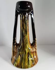 VTG Rare Numbered Bretby 12” Handled Art Pottery Vase with Agate Drip Glaze - Picture 1 of 10