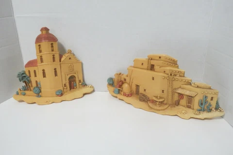 Vintage Burwood Products 2 Southwest Style Adobe Church & House Wall Plaques Cover