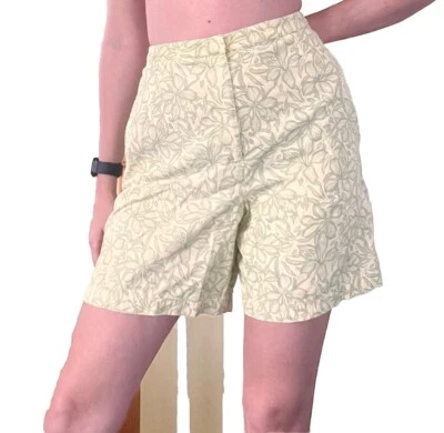 Pantalones Cortos Vintage Años 90 Seda Algodón Cintura Alta Botánico Costero Abuela Talla 10 Foto 1 de 4