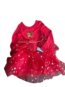 NWT Cat & Jack Dress Red Gold Sequin Star Christmas Girls L 10/12 PLUS - Picture 1 of 8