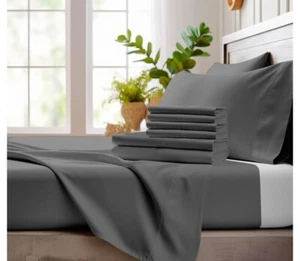 BAMBOO Bay 100% From Bamboo 6-Piece Sheet Set-Full Size Dark grey New - Picture 1 of 4