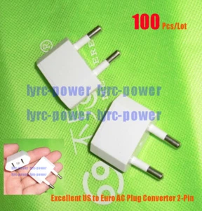 100Pcs Excellent White 2-Pin US USA CN to EU Euro Europe AC Plug Travel Adapter - Picture 1 of 12