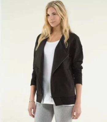 Chaqueta Lululemon Mula Wrap Paquete Mujer 10 Negro Asimétrico Cremallera Rayas Caminar Foto 1 de 4