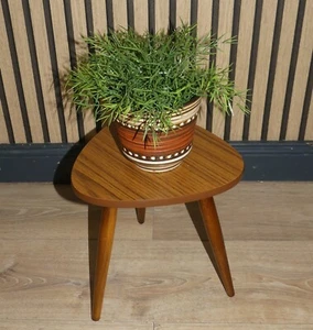 60er Jahre Blumenhocker braun Holzoptik Resopal Beistelltisch Ø25,5 H26,5 klein - Bild 1 von 8