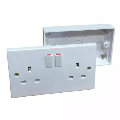 13A Wall Socket Switched 2 Gang Twin Double Plug Electrical + 32mm backbox White - Image 1 of 4
