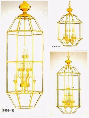 Araña Colgante 33" x 20" Diámetro 9 Luces LATÓN PULIDO Y VIDRIO BISELADO NUEVO Foto 1 de 2