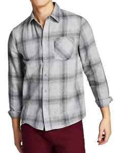 And Now This Mens Flannel Plaid Button-Down Shirt Ash Grey Small S/Medium M - Picture 1 of 1
