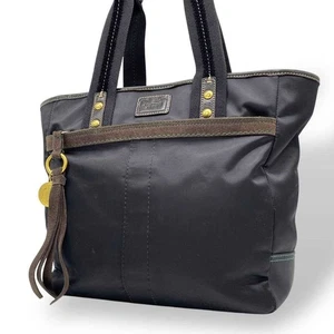 COACH Handbag Tote Medium Logo Nylon Leather Black women's USED FROM JAPAN - Picture 1 of 10