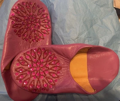 ZAPATILLAS DE LENTEJUELAS BABOUCHE MARROQUÍ - Rosa Oscuro Granate Talla 6 Interior Zapatos Foto 1 de 4