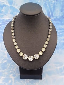 Collana catena vintage anni 50 scintillante elegante tono argento e strass trasparenti - Foto 1 di 14