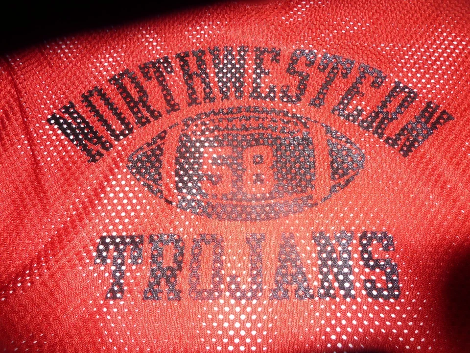 Camiseta de fútbol vintage de los 90 Champion Northwestern Trojans #58 malla roja L C-38 Foto 1 de 4