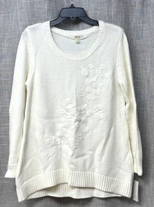 Style & Co Floral-Embroidered Sweater, Winter White, Size M - Picture 1 of 9