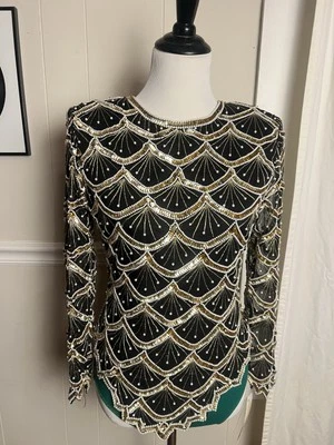 Hermoso top vintage de lentejuelas con cuentas de seda Laurence Kazar talla M? Foto 1 de 4