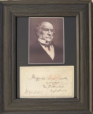 William Gladstone, Victorian PM, Framed 25x20cm 100% Hand Signed Envelope & COA - Image 1 of 4