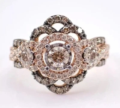 Anillo para mujer de diamantes de chocolate de corte redondo de 2 quilates enchapado en oro rosa de 14 quilates Foto 1 de 4