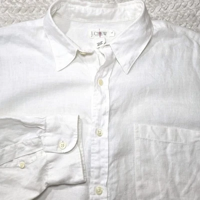 Vintage J.Crew Oarsmen Long Sleeve Shirt Size Large White 100% Linen 90's Preppy - Image 1 of 4