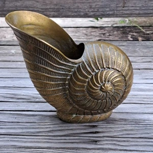 Vintage Solid Brass 7 inch Conch Shell Seashell Nautical Planter Beach Decor - Picture 1 of 9