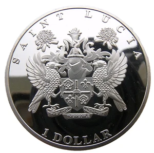 SAINT LUCIA - BRITISH CARIBBEAN 1 DOLLAR 2014 40mm PROOFLIKE 200PCS MINTAGE - Picture 1 of 4