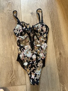 Victoria’s Secret Wicked Unlined XS Bodysuit Lingerie Floral Black - Picture 1 of 5