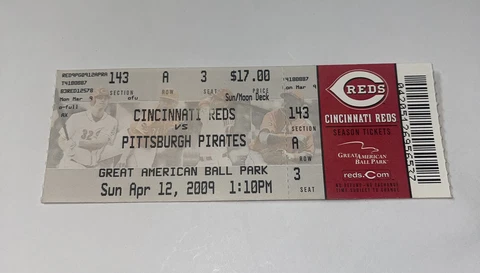 Cincinnati Reds Vs Pittsburgh Pirates Game Day ticket Stub. 4/12/2009 Cover