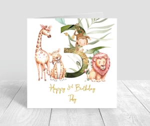 Personalised Boys Birthday Card Wild Animals Wild one 2nd 3rd Son Grandson - Picture 1 of 2