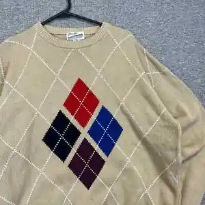 vintage 1980s 1990s sears roebuck tan preppy argyle knit golf sweater cotton - Picture 1 of 7