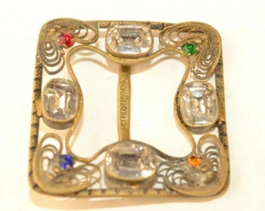 FIBBIA O SCIARPA CINTURA QUADRATA PIETRE VETRO CECHE VINTAGE 1,5 POLLICI FILIGRANA - Foto 1 di 5