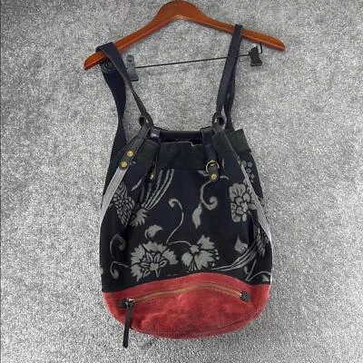 Bolso Mochila Lucky Brand Floral Negro Rojo Inspirado en Colección Y2K Cuero Lona Foto 1 de 4