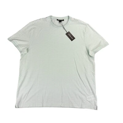 Camiseta Michael Kors Para Hombres Mezcla Seda Rayas Manga Corta Cuello Redondo Verde Menta XL Foto 1 de 4