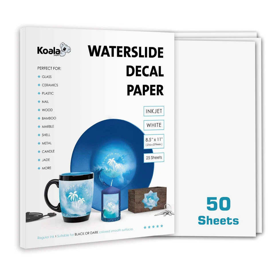Koala 75 Sheets Premium White Inkjet Water Slide Decal Transfer Paper DIY Gifts
