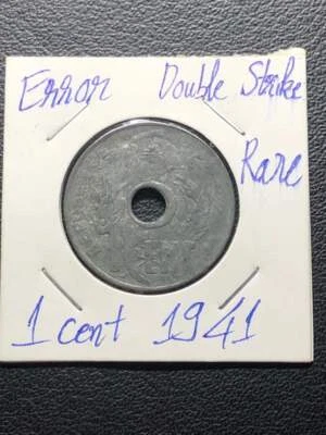 ERROR Coins Double Strike Indochine 1 Cent 1941 Vintage Very Rare_LDP Shop. - Image 1 of 4