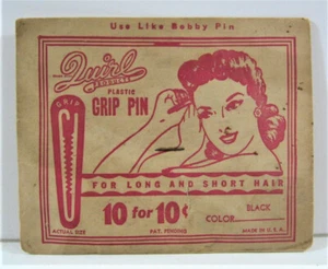 Vintage Quirl Grip Bob Pins Display Package Quirl Products Old Store Stock - Picture 1 of 2