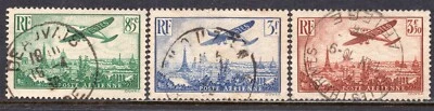 5037 - France 1936 - Paris - Plane - Airmail - 3 Used stamps - Image 1 of 2