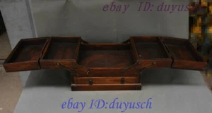 Old Chinese Huanghuali Wood handcrafted retractable storage Box casket Boxes - Picture 1 of 9