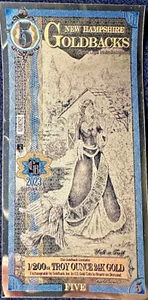 One 5 Denomination New Hampshire Goldback! Aurum 24k! 1/200 oz Gold! Foil Note! - Picture 1 of 4