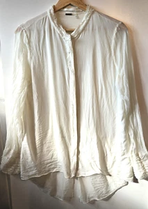Blusa Elie Tahari Mediana Marfil Seda Transparente Abotonada Flecos Silenciosa Lujo Mínima - Imagen 1 de 8