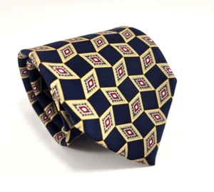 Mark Pendleton Silk Mens Neck Tie - Blue Gold Geometric Diamond Tessellation - Picture 1 of 3