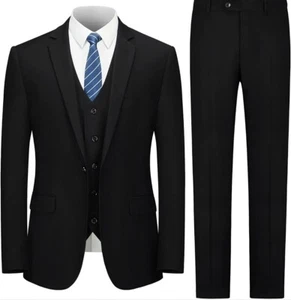 LUPURTY 3 Piece suit for Men. Slim Fit, Solid Jacket Vest Pants Black 38 R/S - Picture 1 of 2