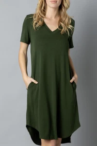 NWT Pocket Dress, women's v neck dress, olive dress, spring summer - Picture 1 of 2
