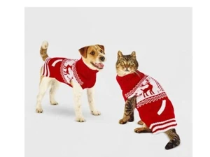 WONDERSHOP Fair Isle Turtleneck Dog Cat Pet Acrylic Red Sweater SMALL - Picture 1 of 7