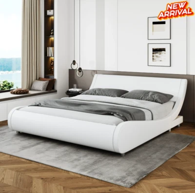Marco De Cama Plataforma Tapizada en PU Piel Blanca Cama Queen 尺寸 Cabecera 全新 — 第 1/4 张图片