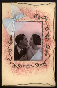 carte de voeux ancienne PHOTO CARTE GRAUFFE TISSU COUPLE 3 - Picture 1 of 1
