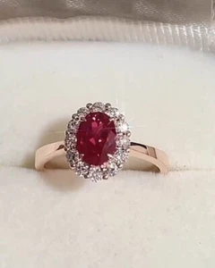 2.86 Ct Natural Ruby & Diamond Bridal Wedding Ring 14K Solid Rose Gold Size 6 7 - Picture 1 of 7