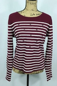 Massimo Dutti Leinenmischung Pullover Gr. Large Burgunder Streifen Pailletten verziert - Bild 1 von 7