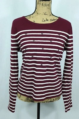 Suéter Massimo Dutti mistura de linho tamanho grande listra borgonha lantejoulas enfeitadas - Imagem 1 de 4