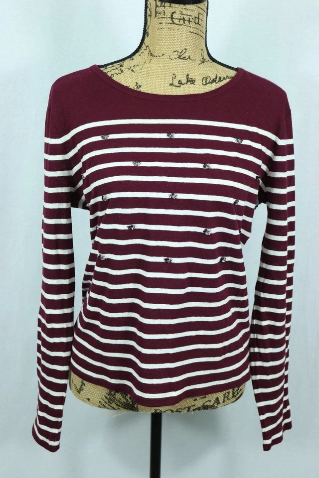 Suéter Massimo Dutti Mezcla de Lino Talla Grande Borgoña Rayas Lentejuelas Adornado Foto 1 de 4