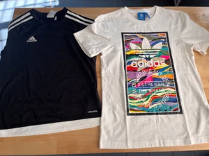 2 Adidas Climalite Black/White Stripes + White Graphics Tshirts - Youth Sz M - Picture 1 of 16