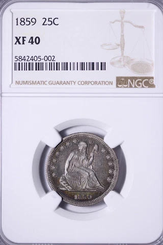 1859 Seated Liberty Quarter NGC XF40 Super Original Nice Color FREE S/H ACTX Cover