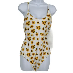 Classic One Piece Swimsuit in Sunflower Print in Yellow and White Size Large - Picture 1 of 5